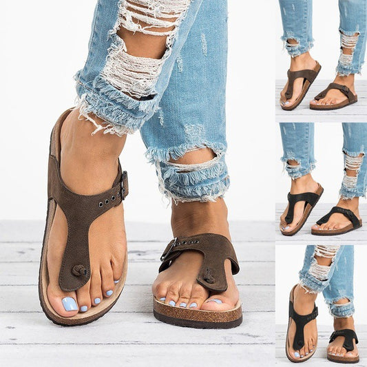 Flat flip flops women's shoes plus size buckle sandals